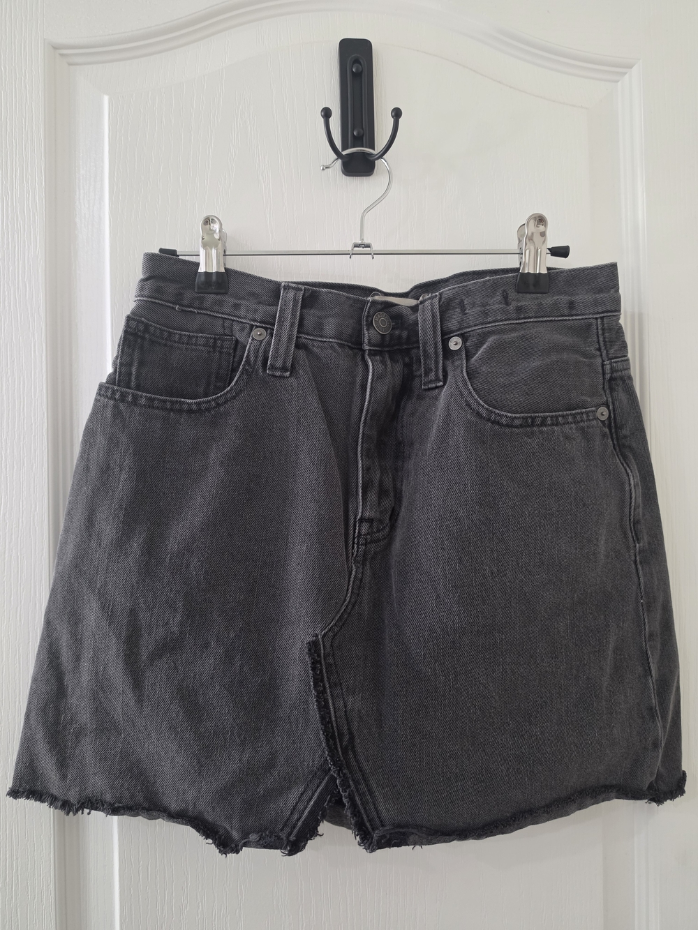 Madewell Rigid Denim A-Line Mini Skirt Frayed Raw Hem Black Wash